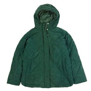Madewell Corduroy Holland Quilted Puffer Parka Dark Forest Green Hooded Coat